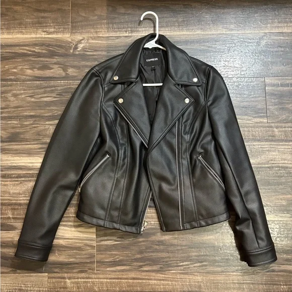 Express Women's Black Faux Leather Jacket - Picture 1 of 3